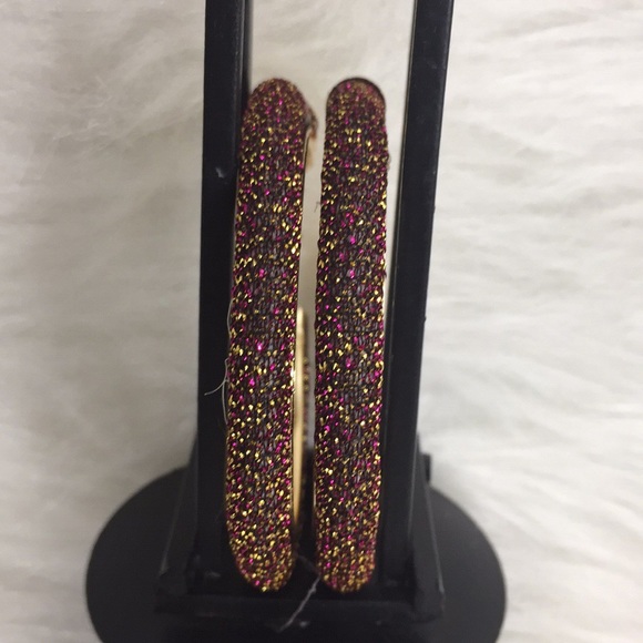 🌹3/$15 Palm Beach Pink & Gold Glitter Hoop Earrings - Picture 6 of 8